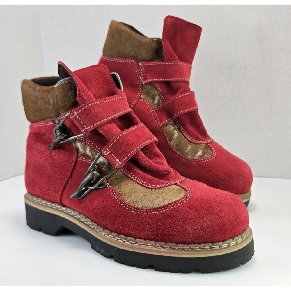 Martino Canada® ALPINE Leather Metal Buckle Closure Boots in Red Women's Size 10